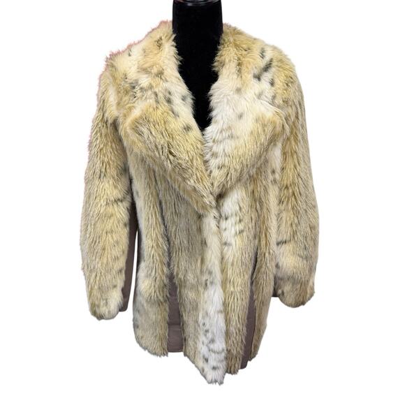 Vintage Faux Fur Short Coat Made in England Button Front Beige Brown sz L - Picture 2 of 14